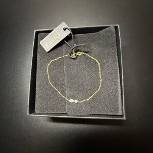 14K Solid Gold Dainty Clear Stone Bracelet (NEW)
